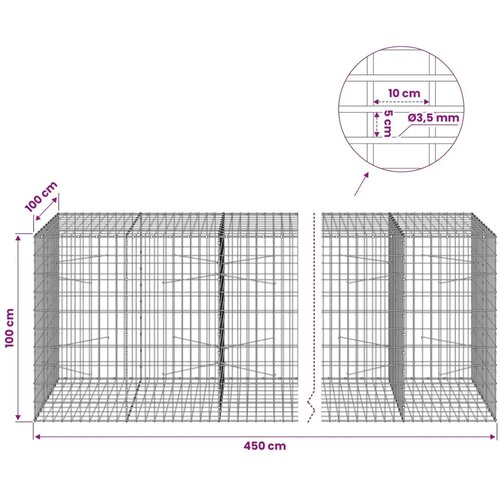  Gabion s žicom debljine 3 5 mm i mrežom 5x10 cm 450x100x100 cm - 100 cm 100 cm 450 cm Slike