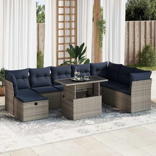 vidaXL 9-dijelni set vrtnih sofa poliratan i bagrem s jastucima sivi Cene