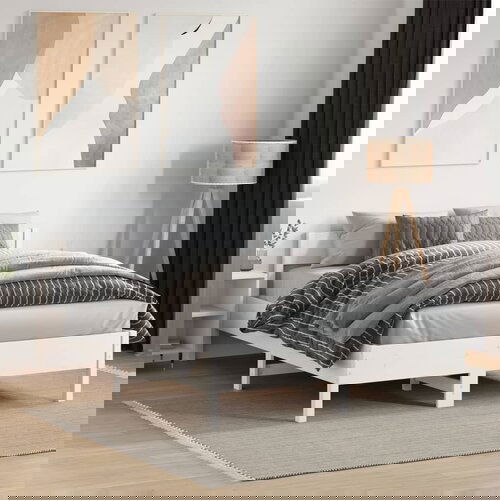  The Living Store Posteljni okvir brez vzmetnice bel 135x190 cm trdna borovina - Posteljni Okvir, (21500070) Slike