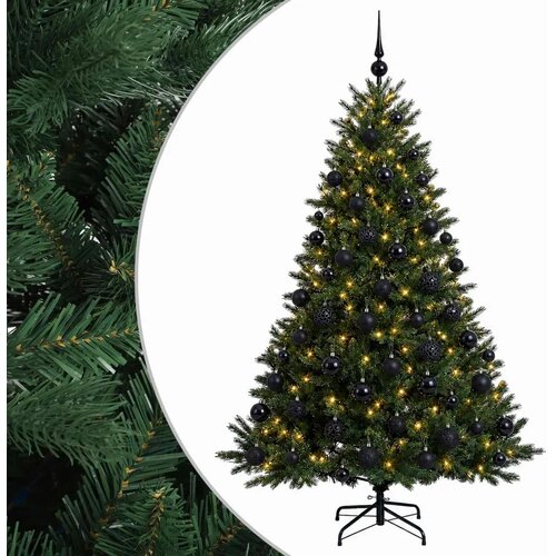  Umjetno božićno drvce s kuglicom 210 cm 300 LED lampica - Zelena 210 cm s LED-ima i crnim lopticama Slike