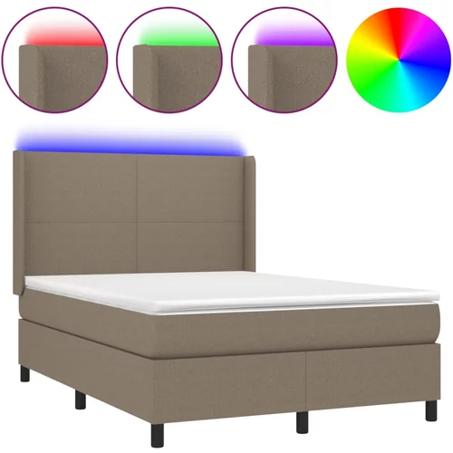 vidaXL Box spring postelja z vzmetnico LED taupe 140x190 cm blago, (20898518)