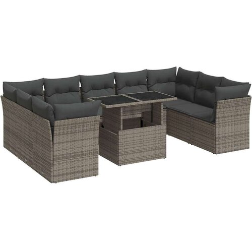 VidaXL 10-dijelni set vrtnih sofa od poliratana s jastucima sivi Slike