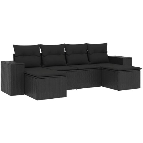 Maison Chic Seti vrtnega pohi&amp;scaron;tva - Vrtna garnitura - Vrtni pohi&amp;scaron;tvo set 6-delna z blazinami črna poli ratan, (21805780) Slike
