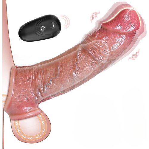 SuperLove Super Realistic Vibrating Penis Liquid Silicone Extender with Remote Cene