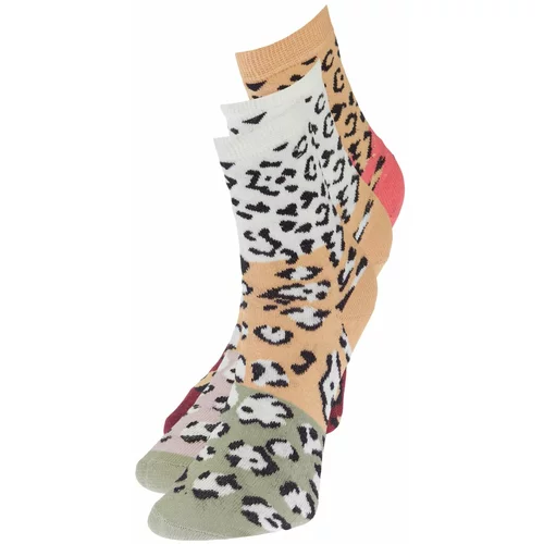 Trendyol Cream Multicolored Leopard Pattern 3-Pack Knitted Socks
