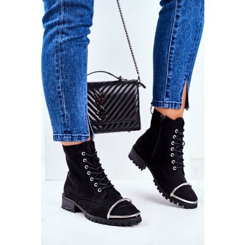 Boto Women's Boots Lu Boo Black Suede Workers with Steel Frame Jacksy Cene
