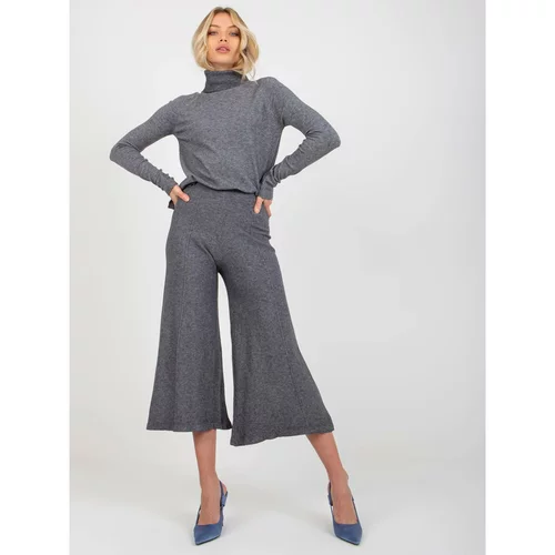 Fashion Hunters Dark gray wide knitted pants with an elastic waistband