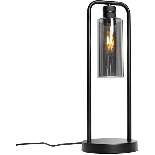 QAZQA Moderna namizna svetilka črna z dimljenim steklom - Stavelot