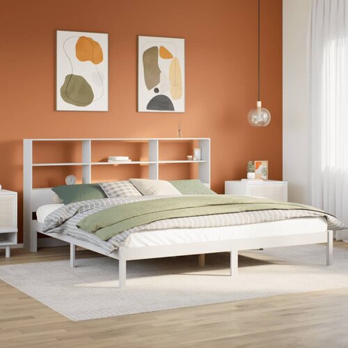 VidaXL Krevet s regalom z knjige bez madraca bijeli 200x200cm borovina Slike