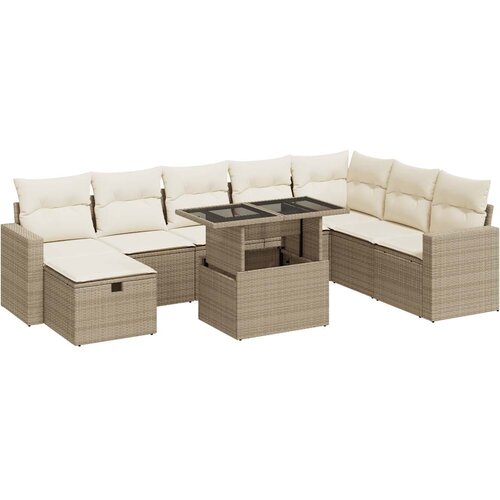 vidaXL 9-dijelni set vrtnih sofa s jastucima bež od poliratana Cijene