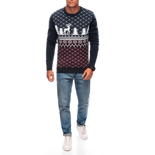 Edoti Men's Christmas winter jumper with reindeer - navy blue and white Cene