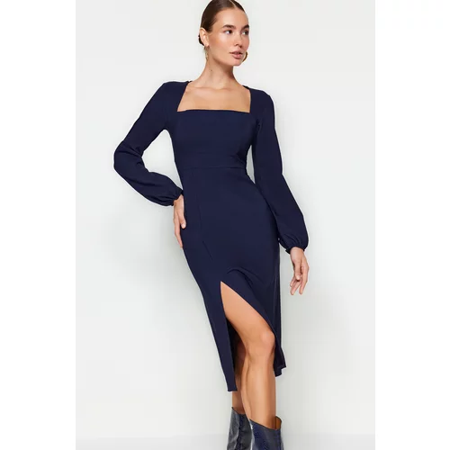 Trendyol Navy Blue Slit Woven Dress with Balloon Sleeves