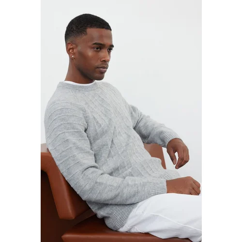 Trendyol Gray Regular Crew Neck Textured Knitwear Sweater