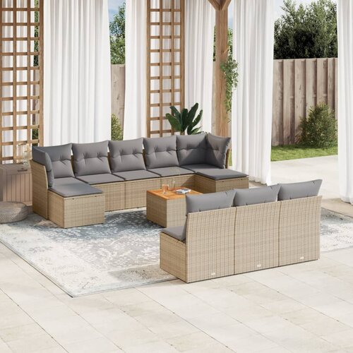 vidaXL 11-dijelni set vrtnih sofa s jastucima bež od poliratana Cijene