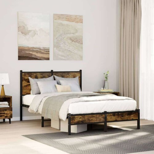 VidaXL Metalni okvir kreveta s uzglavljem boja hrasta 120 x 200 cm Slike