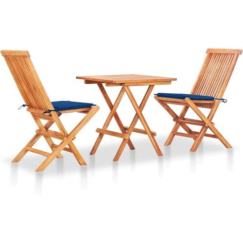 vidaXL 3-dijelni bistro set s kraljevsko plavim jastucima od tikovine Cijene