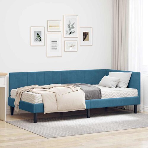 vidaXL Kutni okvir kreveta s madracem Plava 90 x 190 cm Baršun Cene