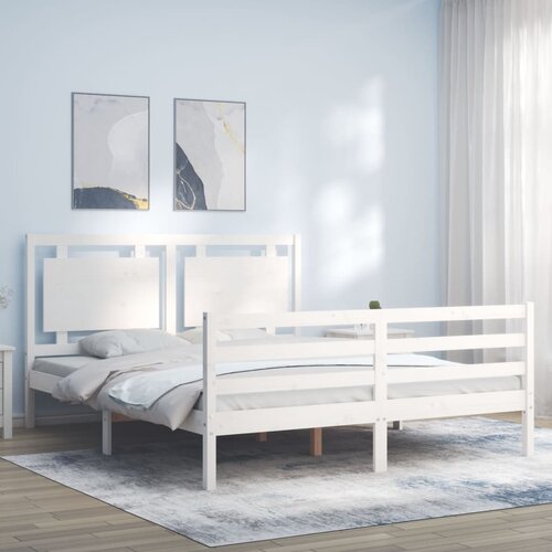 vidaXL Posteljni okvir z vzglavjem bel 160x200 cm trden les Cene