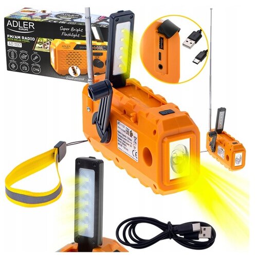 Adler pohodniški aku. 1200mAh solarni FM radio na dinamo LED powerbank SOS AD1197 Cene