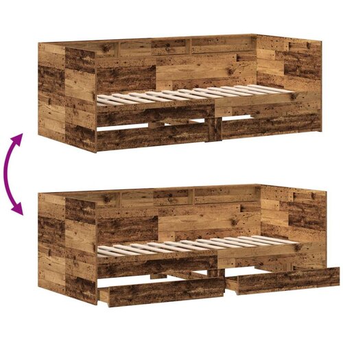 VidaXL Dnevni krevet s ladicama Staro drvo Konstruirano drvo 90 x 190 cm Slike