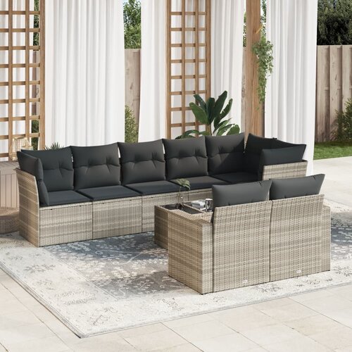 VidaXL 9-dijelni set vrtnih sofa od poliratana s jastucima svjetlosivi Slike