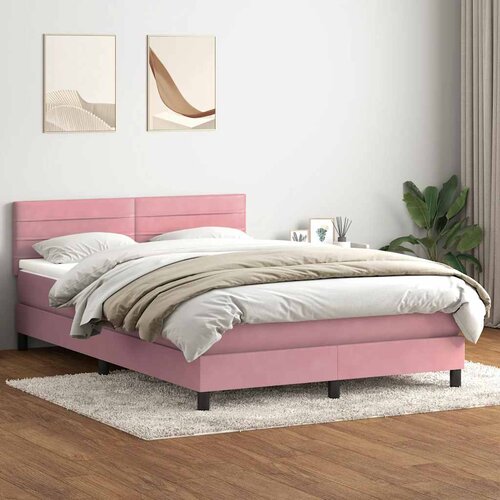 Box Spring krevet s madracem i LED ružičasti 140x220 cm bar&amp;scaron;un Slike