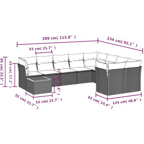  10-dijelni set vrtnih sofa od poliratana s jastucima sivi Slike