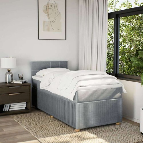 VidaXL Box spring krevet s madracem svjetlosivi 90x190 cm od tkanine Slike