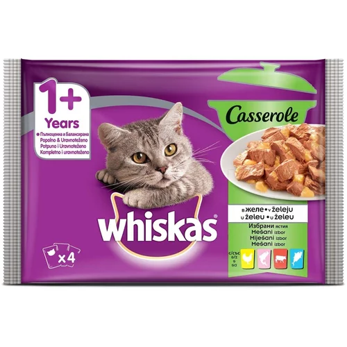 Whiskas Casserole vrečka mešani izbor, 1+, 4 x 85 g, hrana za mačke