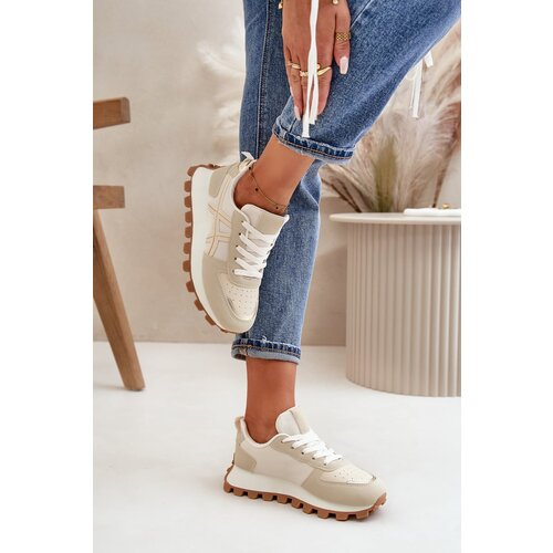 Kesi Sneakers Women&amp;#039;s sports shoes lace-up platform beige Mialunae Slike