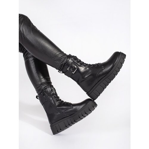 SEASTAR Black lace-up ankle boots on a platform Slike