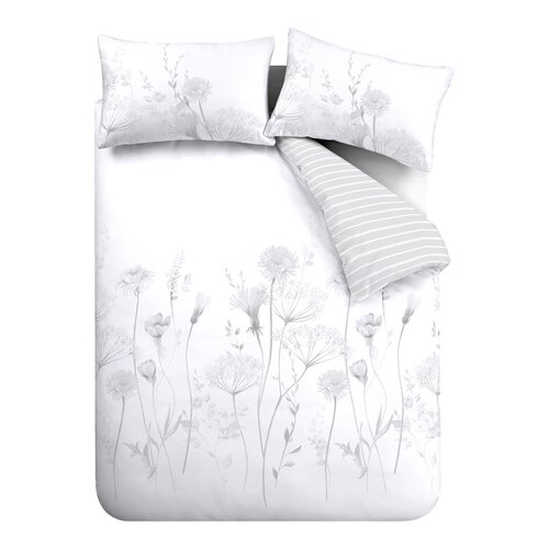 Catherine Lansfield Bela in siva posteljnina Meadowsweet Floral, 135 x 200 cm Cene