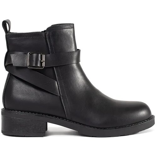 Shelvt Black low-heeled ankle boots decorated with stripes Slike