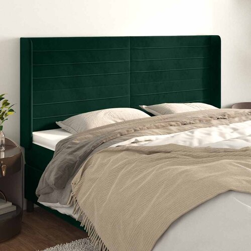  Uzglavlje s u&scaron;ima tamnozeleno 203x16x118/128 cm bar&scaron;unasto Cijene