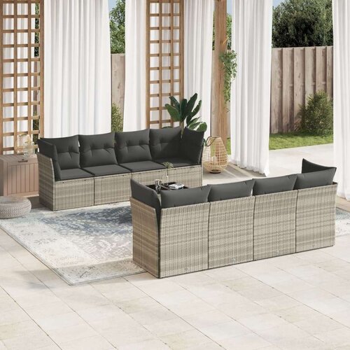 vidaXL 9-dijelni set vrtnih sofa od poliratana s jastucima svjetlosivi Cijene