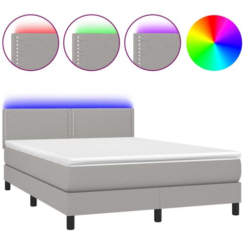 VidaXL Box spring postelja z vzmetnico LED sv. siva 140x200 cm blago, (20725760) Slike