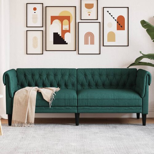 VidaXL Kavč trosed Chesterfield temno zelena tkanina Slike