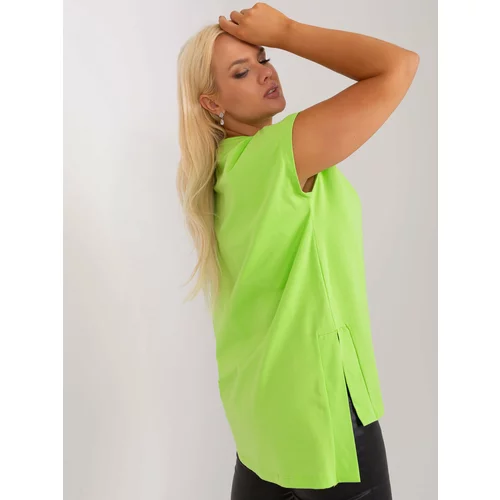Fashion Hunters Light green basic plus size blouse with longer back