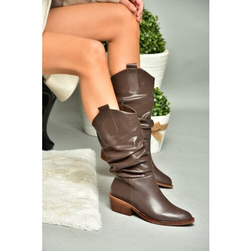 Fox Shoes Women's Brown Low Heel Gathered Boots Cene