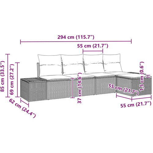  Sjedeća garnitura za vrt 5 kom. Crna poliratan 294 x 117 x 85 cm Slike