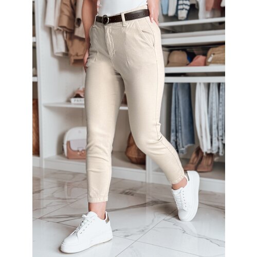 DStreet Spodnie damskie slim fit z paskiem TAIRONIK jasnobeżowe Slike
