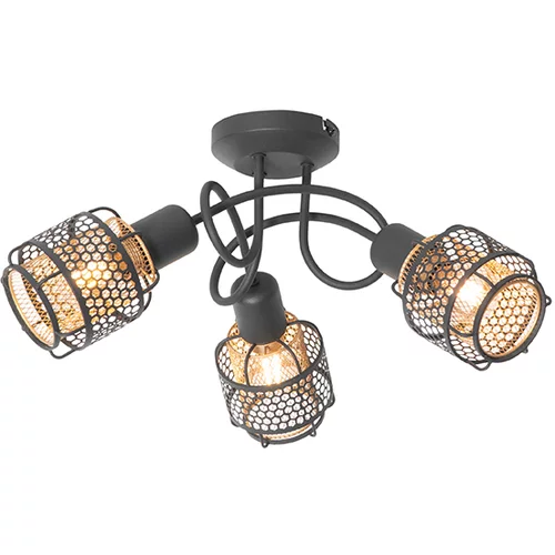 QAZQA Dizajnerska stropna svetilka črna z zlato 3-lučjo - Noud
