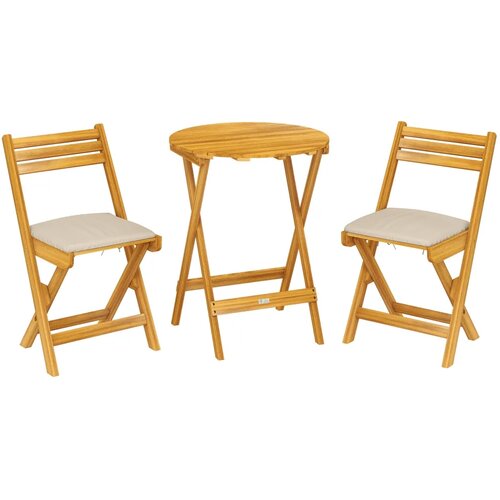  Set od 3 drvene balkonske garniture sklopivi vrtni namje&amp;scaron;taj okrugli stol 2 stolice jastuci Slike