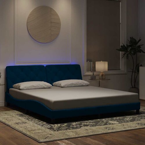  Okvir kreveta s LED-om bez madraca plavi 180 x 200 cm baršunasti Cene