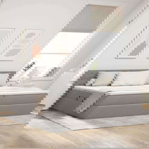  Krevet S LED lampica s pohranom Sivo-smeđa 200 x 200 cm tkanina Cijene