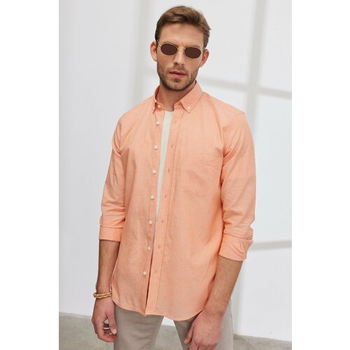 AC&Co / Altınyıldız Classics Men's Orange Slim Fit Slim Fit Buttoned Collar Flamed Linen Shirt Slike