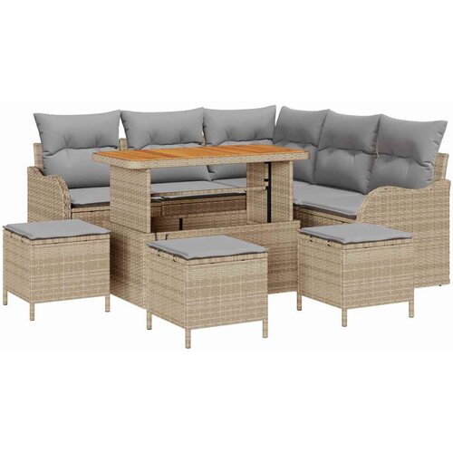 vidaXL Vrtna sedežna garnitura z blazino 9 pcs Bež in svetlo siva Cene