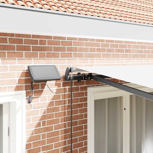  Skrovita tenda S LED lampica Bijelo 300 x 250 cm tkanina Slike