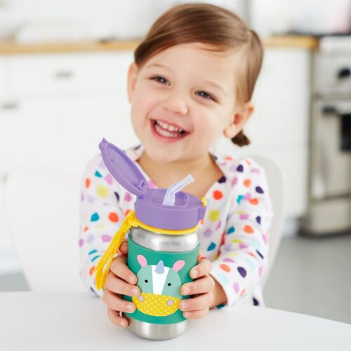 Skip Hop Zoo Straw Bottle steklenica za vodo iz nerjavnega jekla s slamico Unicorn 12 m+ 350 ml Slike