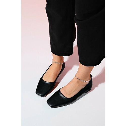 LuviShoes POHAN Black Skin Stone Detailed Women's Flat Shoes Cene
